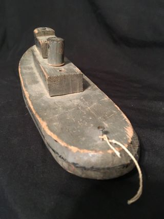 Antique (?) Vintage Maritime Folk Art Wooden Carved Boat Steamer Pull Toy Craft 5