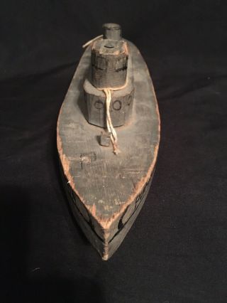 Antique (?) Vintage Maritime Folk Art Wooden Carved Boat Steamer Pull Toy Craft 6