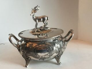 Antique Victorian Silverplate Figural Deer Finial Sauce Tureen Made 1870’s