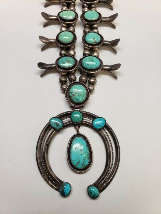 Vintage Navajo Silver Squash Blossom Heavy Turquoise Necklace 2
