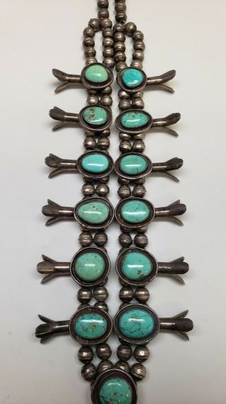 Vintage Navajo Silver Squash Blossom Heavy Turquoise Necklace 3