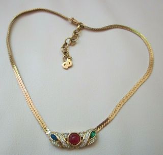 Christian Dior Choker Snake Chain Necklace Rhinestones & Colored Stones Vintage
