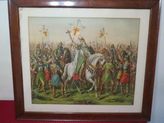 King Brian Boru Battle Of Clontarf Rare Antique Kurz & Allison Lithograph 1901