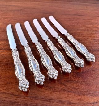 (6) Rare International Sterling Silver Fruit Knives: Frontenac,  No Mono 7 3/4 "