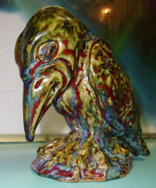 RARE Dalpayrat Les Grands Faience French stoneware kingfisher woodpecker bird 9