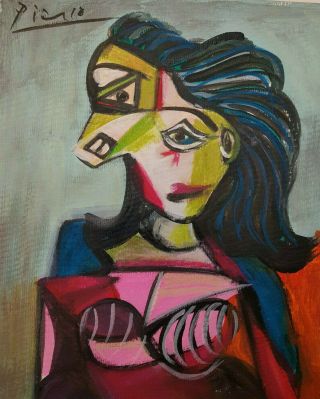 Pablo Picasso,  Painted Portrait,  Signed Artwork Art,  Vintage Cubist Art