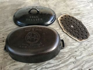 VINTAGE GRISWOLD No.  5 CAST IRON DUTCH OVEN OVAL ROASTER AND TRIVET VERY RARE 2