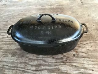 VINTAGE GRISWOLD No.  5 CAST IRON DUTCH OVEN OVAL ROASTER AND TRIVET VERY RARE 5