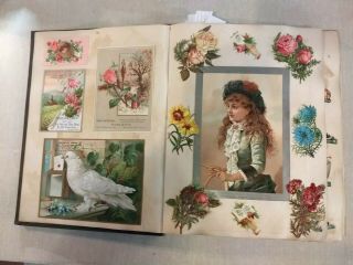Antique Victorian Scrapbook Album of Trade Cards,  Calling Cards,  Die Cuts 10