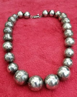 Vintage Mexican Taxco Sterling Silver 925 Huge Bead Ball Necklace Tz - 04