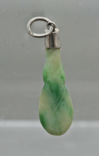 Vintage Chinese Hand Carved Green Jade Pendant Sterling Silver Mounted