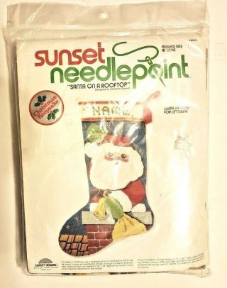 Sunset Needlepoint Xmas Stocking Kit Santa On Rooftop 6020 18 