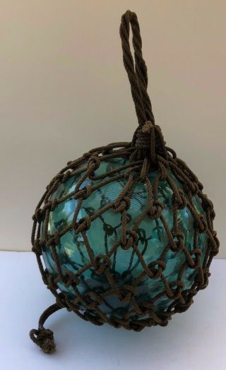 Rare Wwii Japanese Glass Fishing Float Full Rope Net Very Large Mermaid Nipple