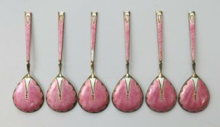 Vintage Sterling Silver & Pink Enamel Demitasse Spoons Turner & Simpson C.  1950