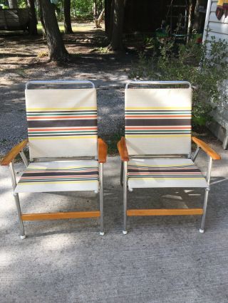 Vintage 70’s Telescope Folding Lawn Chairs - Set Of 2 -