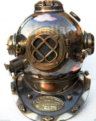 Antique U.  S Navy Brass Divers Diving Helmet Mark V Full Size Deep Sea Scuba Gift
