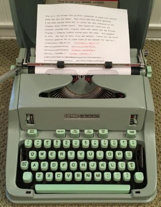 VTG 1966 Hermes 3000 Seafoam Portable Typewriter w/ Case PICA Type Switzerland 3