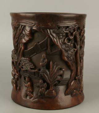 Chinese Exquisite Hand - Carved The Ancients Horse Carving Wooden Brush Pot