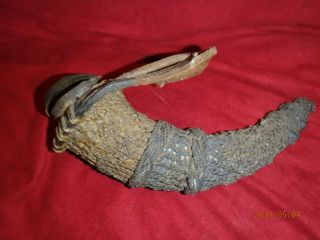 Mid 19th century Sailor made macrame powder horn and shot pouch. 2