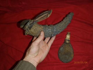 Mid 19th century Sailor made macrame powder horn and shot pouch. 8