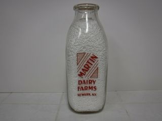 Vintage 1qt Martin Dairy Farms Milk Bottle,  Newark Ny