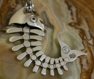 Antonio Pineda & Los Castillos Fish & Bones Pendant Necklace Mexico Silver Taxco