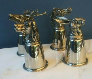 Rare Early 70s Signed Gucci Stags Head Stirrup Cups/set Of 4 Htf Made In Italy