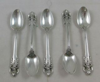 Set Of 5 Vintage Wallace Grand Baroque Sterling Silver Demitasse Spoons