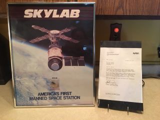 Rare Skylab 1 Nasa Poster W/ Piece Of Oxygen Supply Tank Debris Letter Of Auth