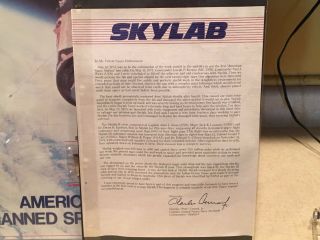 Rare Skylab 1 NASA Poster w/ Piece of Oxygen Supply Tank Debris Letter of Auth 5