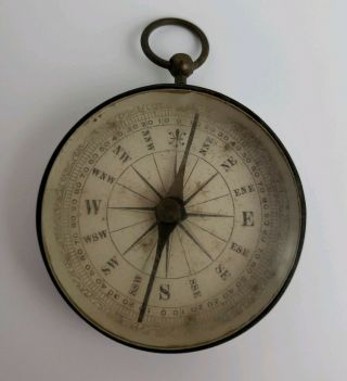 Vintage Metal Compass With Acrylic Face - 1.  75 " Diameter