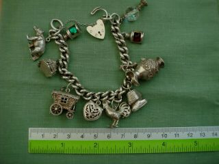 Solid Sterling Silver Hallmarked Vintage Charm Bracelet With Large Charms