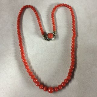 Antique Natural Red Coral Graduated Necklace 16”