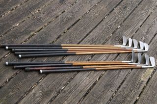 9 Club Set Antique Vintage Hickory Shaft Ascoloy Burke Stainless Steel