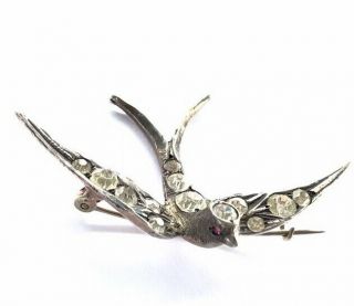 Antique Victorian Silver Ruby Paste Swallow Bird Brooch Gift Boxed