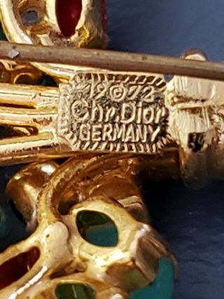 Signed Christian Dior Germany 1972 Jeweled Gold Tone Brooch Tutti Frutti Pin 3