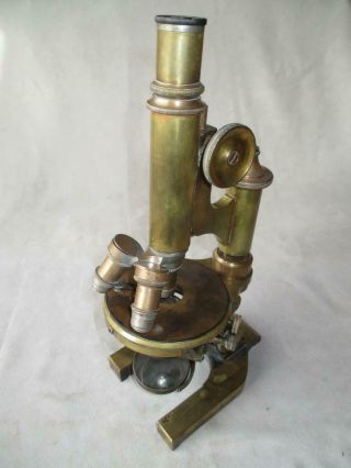 Antique 1895 Brass Leitz Microscope W/ Box & Lenses