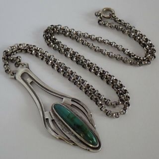 ANTIQUE ARTS & CRAFTS STERLING SILVER TURQUOISE PENDANT NECKLACE 2