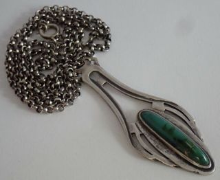 ANTIQUE ARTS & CRAFTS STERLING SILVER TURQUOISE PENDANT NECKLACE 3