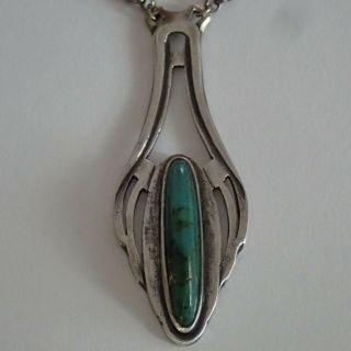 ANTIQUE ARTS & CRAFTS STERLING SILVER TURQUOISE PENDANT NECKLACE 5