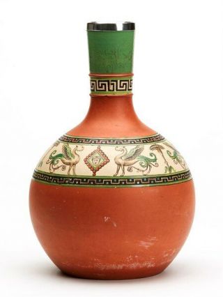 Antique Prattware Terracotta Pompeii Bottle Vase 19th C.