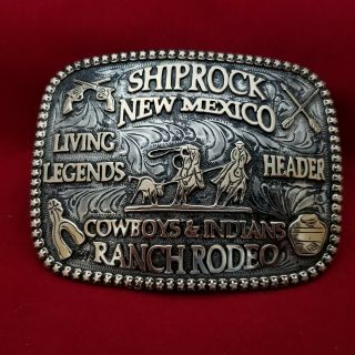 Rodeo Trophy Buckle Vintage Shiprock Mexico Team Roping Header Champion 80