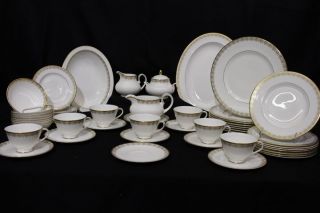 53pc Vintage Royal Doulton China Gold Lace Pattern H4989 Service For 8,  England