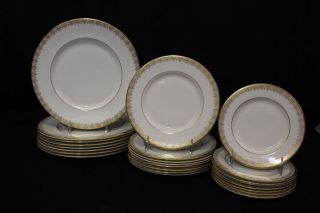53pc Vintage Royal Doulton China GOLD LACE Pattern H4989 Service for 8,  England 8