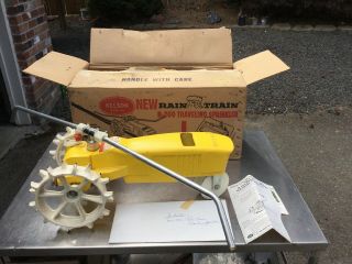 Vintage 1971 Yellow Nelson Cast Iron Tractor Sprinkler System Rain Train W/box