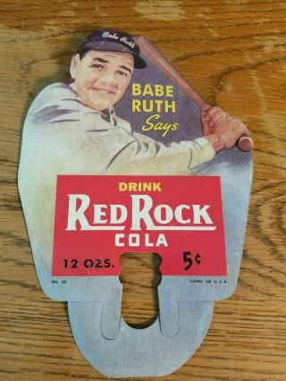 Vintage Rare 1930s Babe Ruth Red Rock Cola Bottle Display Sign Baseball Old Soda