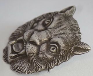 FINE ANTIQUE VICTORIAN EDWARDIAN STERLING SILVER TIGER CAT BROOCH 6