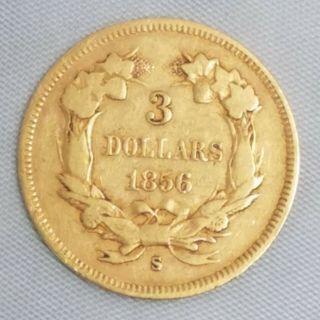Rare 1856 S Indian Three Dollar Gold Coin 2