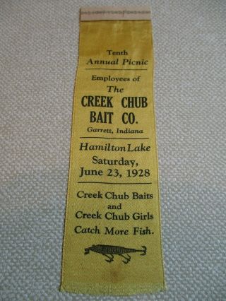 Rare Creek Chub Silk Ribbon Dated 1928 Handed Out At An Employee Event