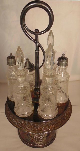 Eastlake Victorian Silverplate Cut Glass Cruet Condiment Castor Set 6 Bottles 4